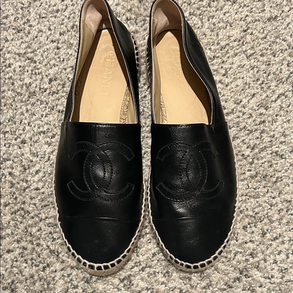 chanel-shoes-chanel-black-leather-espadrilles-poshmark